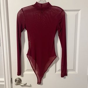 Mesh see through burgundy body suit